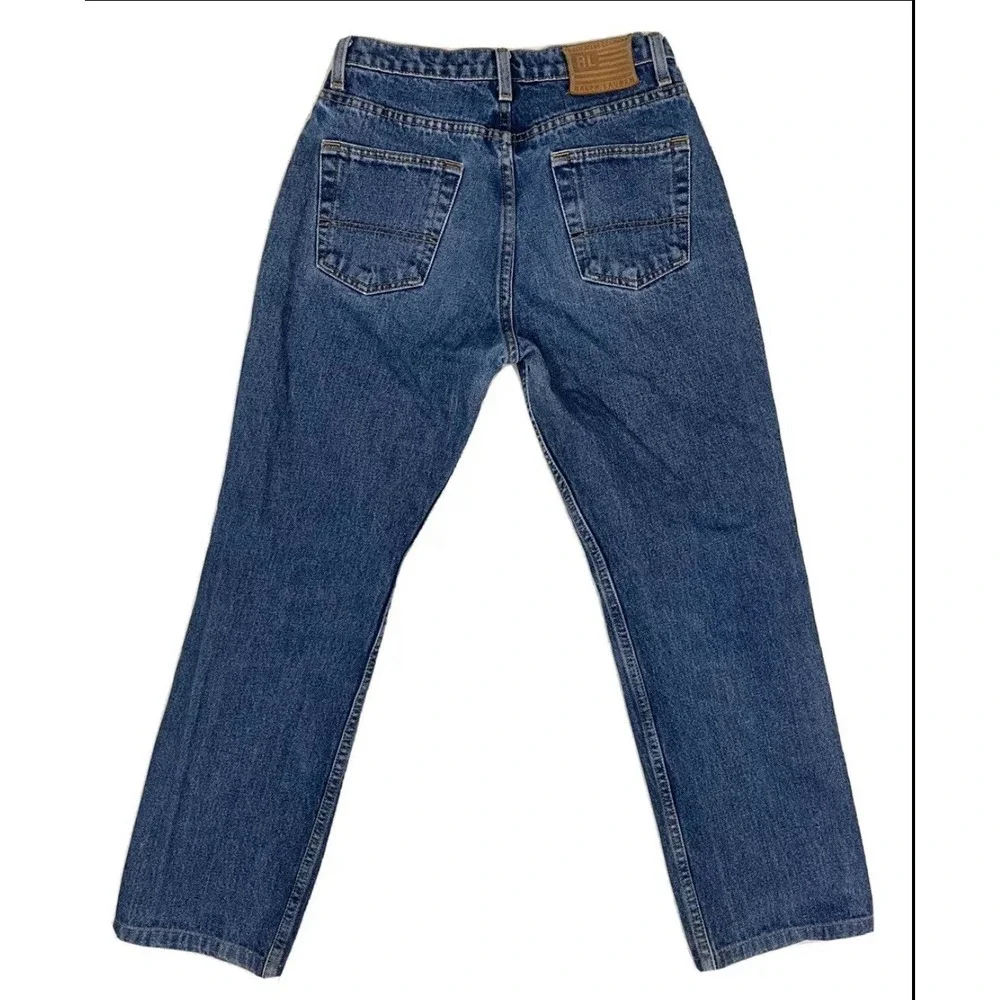 VTG Polo Ralph Lauren Jeans Men‎ Actual 28x27 Y2K Medium Wash Leather Patch